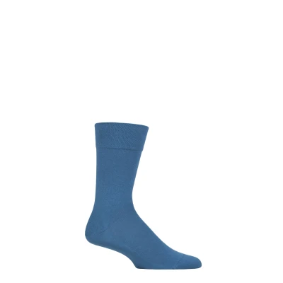 Image of Mens 1 Pair Falke Sensitive London Cotton Left and Right Socks With Comfort Cuff Nautical 5.5 8