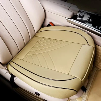 Image of kingphenix Premium PU Car Seat Cover Front Protector Works with 95% of Vehicles Padded, Anti Slip, Full Wrapping Edge (Dimensions: 21&#039;&#039; x 20.5&#039;&#039;) 1 Piece, Beige