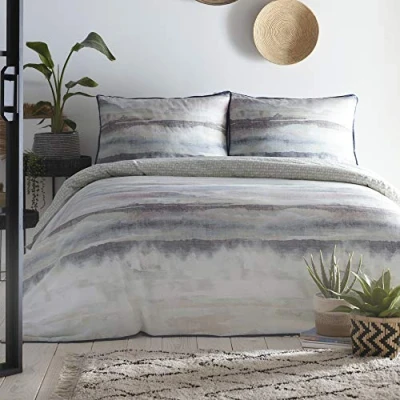 Image of Appletree Landscape Garment Washed Duvet Cover Set, Cotton, Seafoam, Double