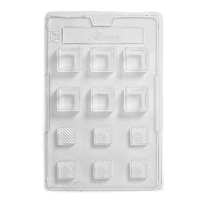 Image of Square with Diagonal Lined Lid Chocolate Mould 12 Cavity