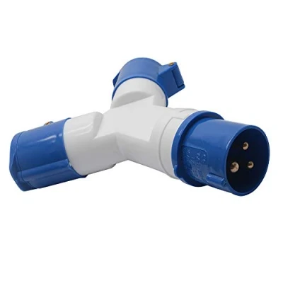Image of 2 Way Splitter BE TOOL 16A 220v IP44 3 pin Industrial Site Plug &amp; Wall Socket Waterproof Connector 2P+Earth Male/Female