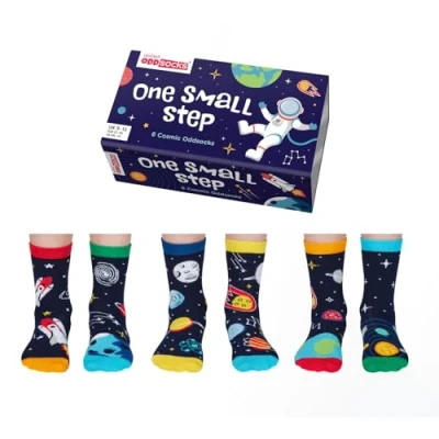 Image of United Oddsocks Pack of 6 Mix &amp; Match Kids Socks, Novelty Socks for 4 years old, Size UK 9 12 (EU 27 30) (UK, Age, One Size, Small Step)