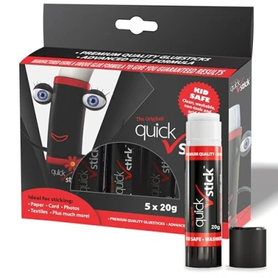 Image of Quick Stick Glue Original 20g, Pack of 5 Sticks, Ideal for School, Scrapbooking &amp; Office supplies Strong hold Paper, Card, Textiles, Crafting Glues, Homeschool