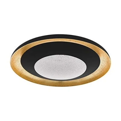 Image of Eglo Lighting Canicosa Integrated Led Semi Flush Light Black, Gold Cct, Remote Control Included