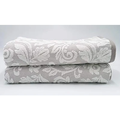 Image of Lex&#039;s Linens Pack of 2 Jacquard Floral Embossed Smokey Beige Bath Towels