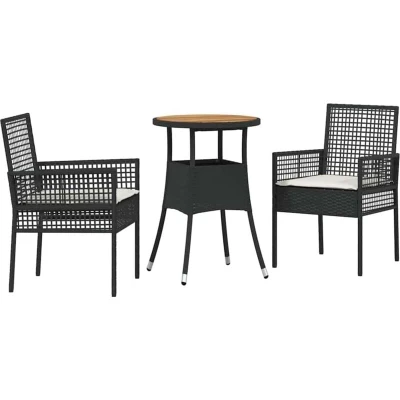 Image of vidaXL 3 Piece Garden Dining Set Black Poly Rattan