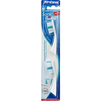 Image of Trisa Complete Protection Replacement Toothbrush Heads Medium for Sonic Power Electric Toothbrush. efficient and Thorough Cleaning of Teeth. Brand Quality Made in Switzerland.