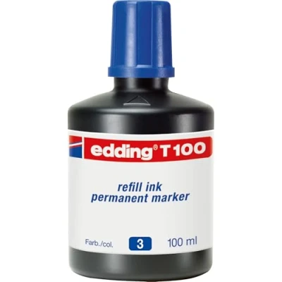 Image of edding T 100 refill ink permanent marker blue ml with drop dispenser system, for quick refilling of almost all markers