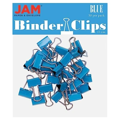 Image of JAM PAPER Colorful Binder Clips Extra Small 3/5 Inch (15 mm) Blue Binderclips 30/Pack