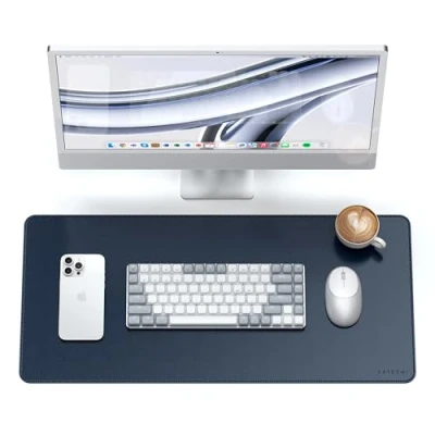 Image of SATECHI Vegan Leather Desk Mat, Large Mouse Pad Scratch and Water Resistant, Easy to Clean, for Office Home, 68.07 x 31.5 0.3cm Blue