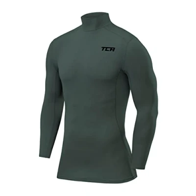 Image of TCA Boys&#039; Pro Performance Compression Base Layer Long Sleeve Top Mock Neck Darkest Spruce, 6 8 Years