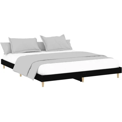 Image of vidaXL Bed Frame Black, Engineered Wood, 120x200 cm Modern Bedroom Furniture with Storage Drawers and Slatted Base