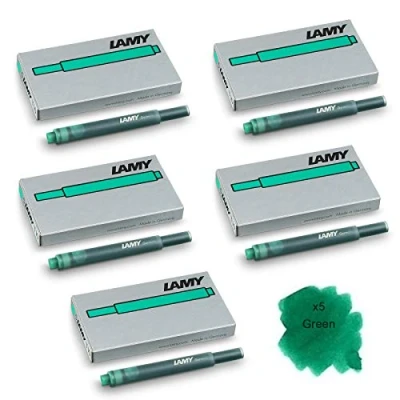 Image of Lamy T10 Green Fountain Pen Ink Cartridges Refills Replacement Spare For All Fountian Pens (Pack Of 5 25 Cartridges)