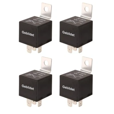 Image of Gebildet Standard Auto Relay 12V 40A SPDT 5pin Car Heavy Duty Switches &amp; Starters, used for Motor Automobile, with Black Waterproof Transparent Case. Pack of 4