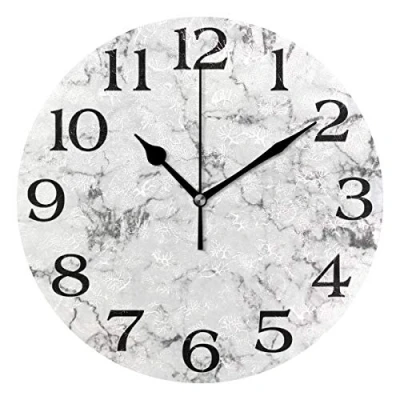 Image of linomo Abstract Black White Marble Wall Clock Decor, Silent Non Ticking Round Quiet for Kitchen Living Room Bedroom Bathroom Office