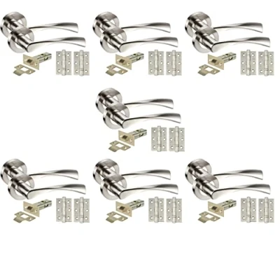 Image of Golden Grace 7 Sets of Twist Astrid Style Modern Chrome Door Handles on Rose with Duo Finish Lever Latch Pack Ball Bearing Hinges and 64mm Tubular (7 Sets)