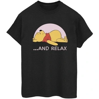 Image of Disney Women&#039;s Winnie The Pooh Relax Boyfriend Fit T Shirt Black Large