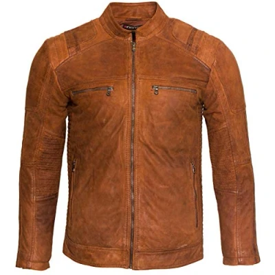 Image of Infinity Leather Mens Buff Racer Biker Jacket Vienna Tan Size X Small