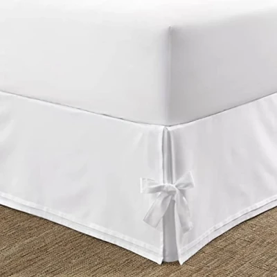 Image of Laura Ashley Luxury Premium Hotel Quality Bedskirt, Easy Fit, Anti Wrinkle &amp; Fade Resistant, Stylish Design for Home Décor, Sateen 100% Cotton, White, Queen