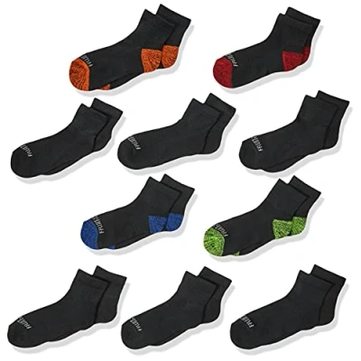 Image of Fruit of the Loom Big Boys&#039; 10 Pack Half Cushion Ankle Socks, Black Assort, Shoe Size: 3 9 (Large)