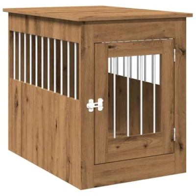 Image of vidaXL Dog Crate Furniture Artisan Oak Multi Functional Cage &amp; End Table Engineered Wood, Steel Suitable for Living Room 55x80x68 cm Ideal Dogs Up to 70