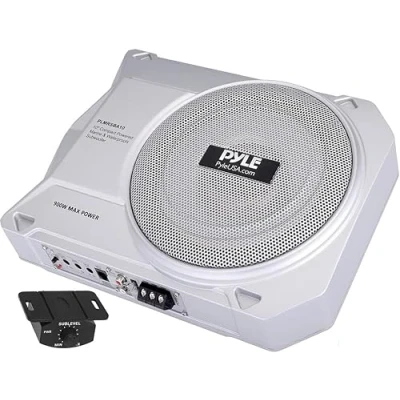 Image of Pyle 10 Inch Low Profile Amplified Subwoofer System 900 Watt Compact Enclosed Active Marine Underseat Car with Built in Amp, Powered w/Low &amp; High Level Inputs PLMRSBA10