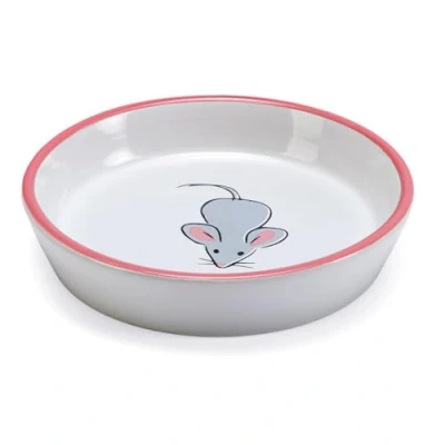 Image of Karlie Hand Painted Curry Mouse Cartoon First Class Pottery Cat Dish, 16 cm/ 200 ml