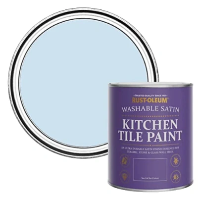 Image of Rust Oleum Blue water resistant Kitchen Tile Paint in Satin Finish Powder 750ml