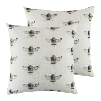 Image of Evans Lichfield Bee Happy Repeat Cushions (Twin Pack) White Size 43 cm x