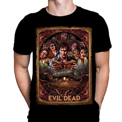 Image of Evil Dead Necronomicon Mens Tshirt Gothic Horror Film Print, Black Cotton T Shirt, Movie Poster Tee