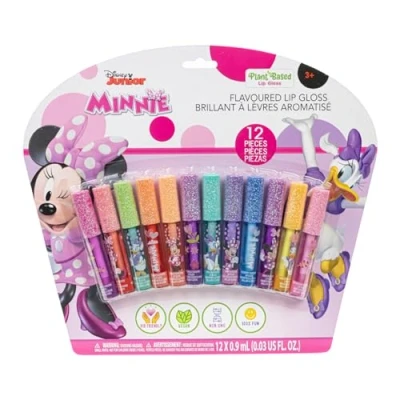 Image of Minnie Mouse 12 Piece Plant Based Lip Gloss, Girls Party Favours, First Makeup Set for Girl, Perfect Parties, Sleepovers and Birthday Gifts, Ages 3+, by Townley Girl