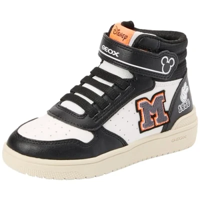 Image of Geox Disney Mickey Washiba BOY Hightop trainers for kids, Size: 5, Black/white High quality imitation leather