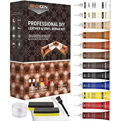 Image of Endhokn Leather, Vinyl Recoloring Repair Kit Car Seats, Sofas and Leather Products Crack, Fade, Wear Color Paste 200ml (12 Colors)