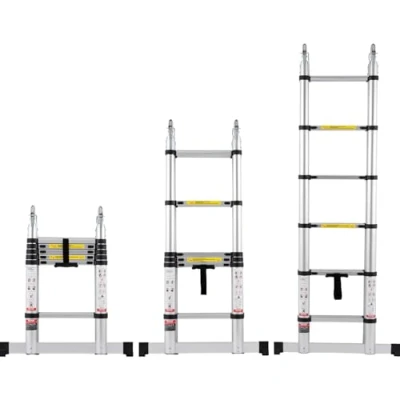 Image of VEVOR Telescoping Ladder, 12.5FT A Shape Aluminum Extension Ladder Lightweight, Multi button Retraction Collapsible 375 LBS Capacity w/Stabilizer Bar, Purpose Ladders for RV, Camper