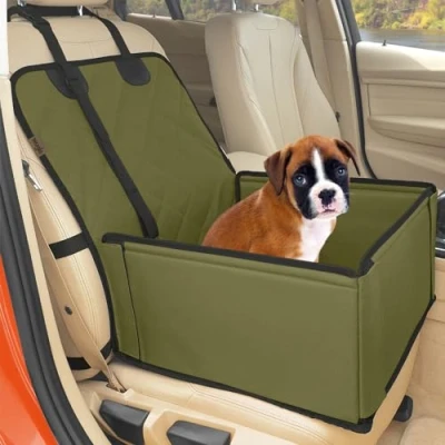 Image of Extra Stable Dog Car Seat Robust or Puppy for Small to Medium Sized Dogs Reinforced Walls and 3 Belts Waterproof Pet Back Front (Brown)