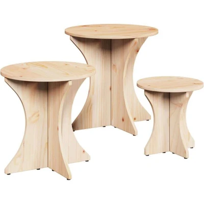 Image of Coffee Table 3 pcs Natural Solid pine wood Vidaxl