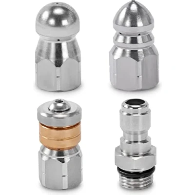 Image of Srrrwunti Sewer Jetter Nozzle for Pressure Washer,Drain Cleaning Tips,Rotating Button Nose with 1/4 inch Quick Connect,5000PSI