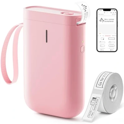 Image of NIIMBOT D11 Label Maker Machine Thermal Sticker Printer with 1 Roll White Starter Paper, Wireless Bluetooth for IOS and Android,Easy to Use Home,Office Organization (Pink)