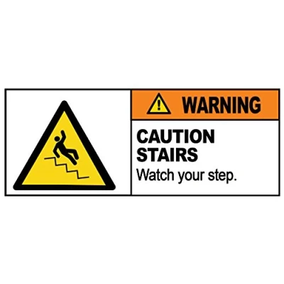 Image of 2 x Warning CAUTION STAIRS Sign Removable Self Adhesive Waterproof Durable Vinyl Label Sticker 225mm 106mm