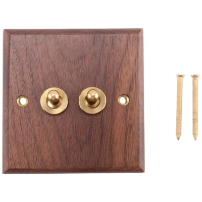 Image of Joskeijky Retro American Industrial Style Light Switch Socket, Solid Wood Brass Toggle Plate, Antique Home Stay Switch(2)