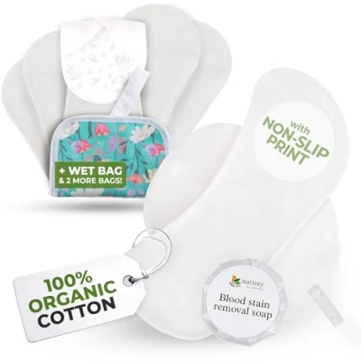 Image of Non Slip Premium Reusable Sanitary Pads for Heavy Flow &amp; Incontinence (L+XL, 6 Pack); High Temp Organic Viscose Washable Period Women; Irritating, Soft Comfortable Care