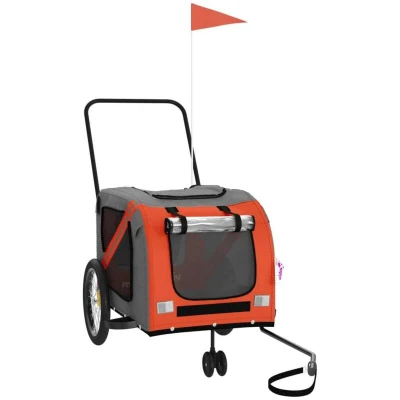 Image of vidaXL Pet Bike Trailer Orange and Grey Oxford Fabric Iron
