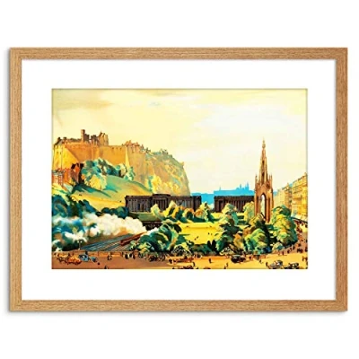 Image of Wee Blue Coo PAINTING CITYSCAPE EDINBURGH CASTLE SCOTT MONUMENT FRAMED PRINT F97X4498