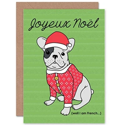 Image of Wee Blue Coo Christmas French Bulldog Cute Dog Sealed Greeting Card Plus Envelope Blank inside