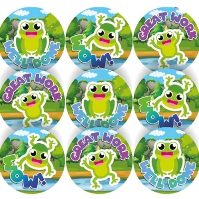 Image of 144 Hoppy Frogs Praise Words 30 mm Reward Stickers for Schools, Teachers and Parents