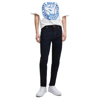 Image of HUGO Mens Brody Dark Blue Tapered fit Jeans in Stretch Denim