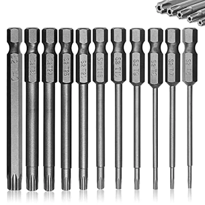 Image of 75mm Torx Screwdriver Bit Sets, 11pcs T6 T40 Star Security Set 1/4 Inch S2 Steel Hex Screwdrivers Impact Driver Bits