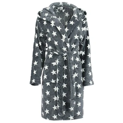 Image of Brandsseller Ladies stars hooded Bathrobe/Dressing Gown L/XL Anthracite/White