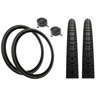 Image of Pair Baldy&#039;s 700 x 40c Tyres &amp; Schrader Valve Tubes with 5mm Antipuncture Protection for Cycle Road Hybrid Touring Electric Bike Bicycle Tyre 42 622 (Pack of 2)