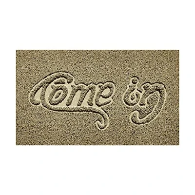 Image of Nicoman Embossed Spaghetti Door Mat Dirt Trapper Jet Washable Doormat 70x43cm (Beige, COME IN) Use Indoor or Sheltered Outdoor